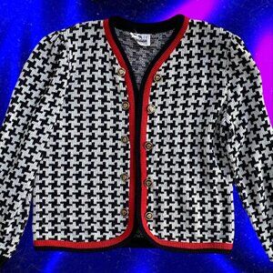 VTG Leslie Fay b&w houndstooth cardigan